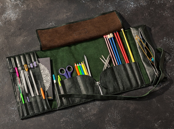 Leather Sewing Tool Wrap | Organizer for Crochet Hooks and Knitting Needles | Personalized Craft Roll | Mother's Day Craft Gift