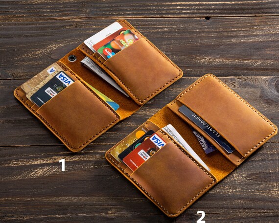 Minimalist leather card wallet men slim bifold wallet | Etsy