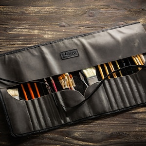 Brush Roll Up Organizer in Leather | Artist Tool Case for Professional Painters | Durable Holder for Art Brushes | Handmade by Mureli image 9