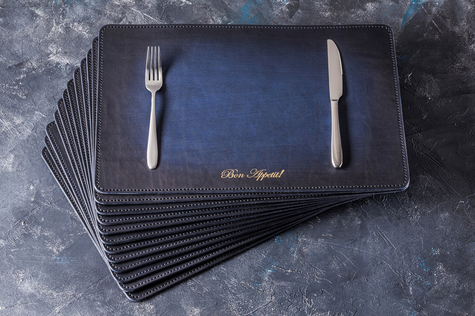 Navy leather placemats set of 6 personalised by your logo for Etsy