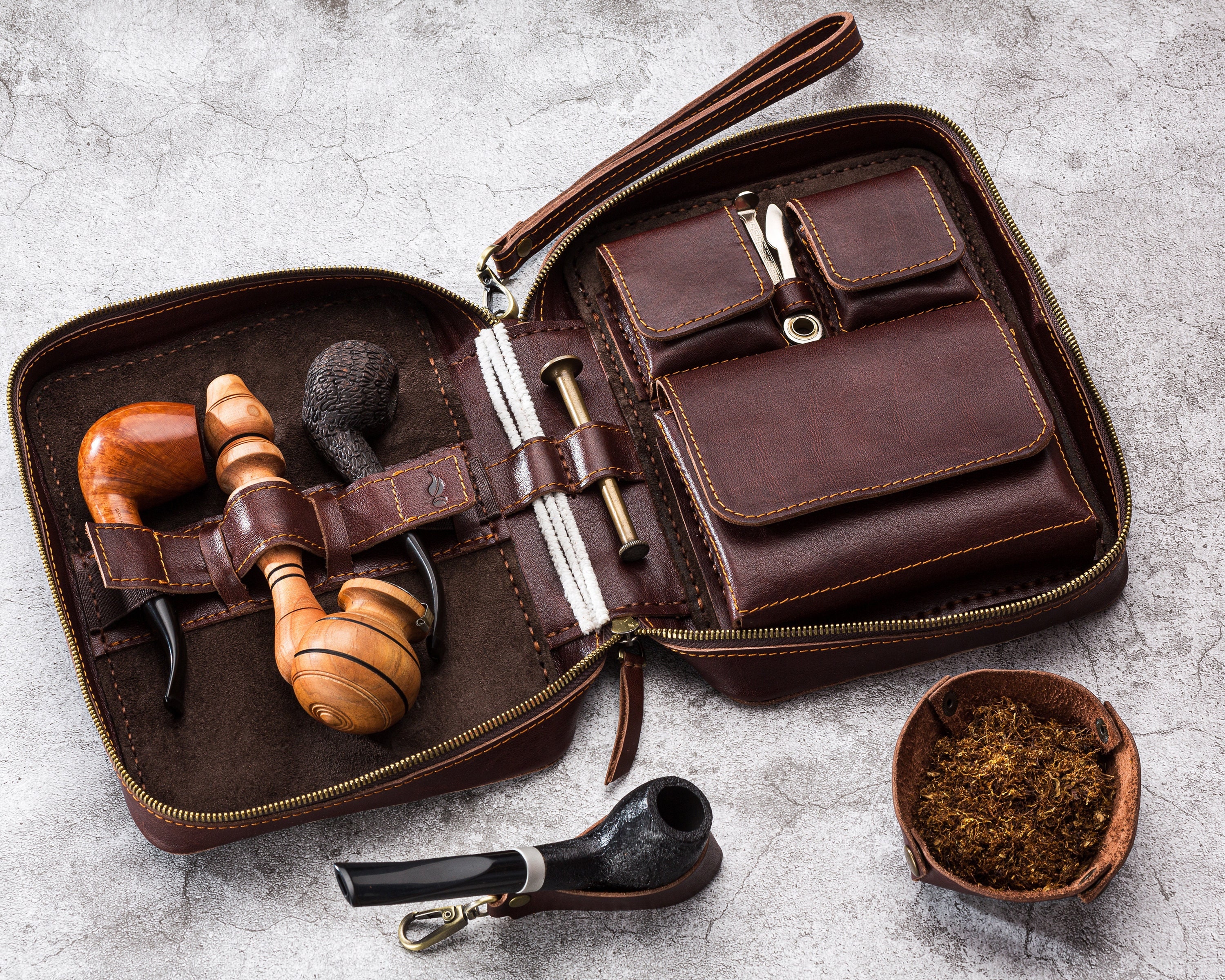 Personalized Leather Pipe Bag | Travel Tobacco Pouch | Accessories  Organizer | Gift for Pipe Smoker