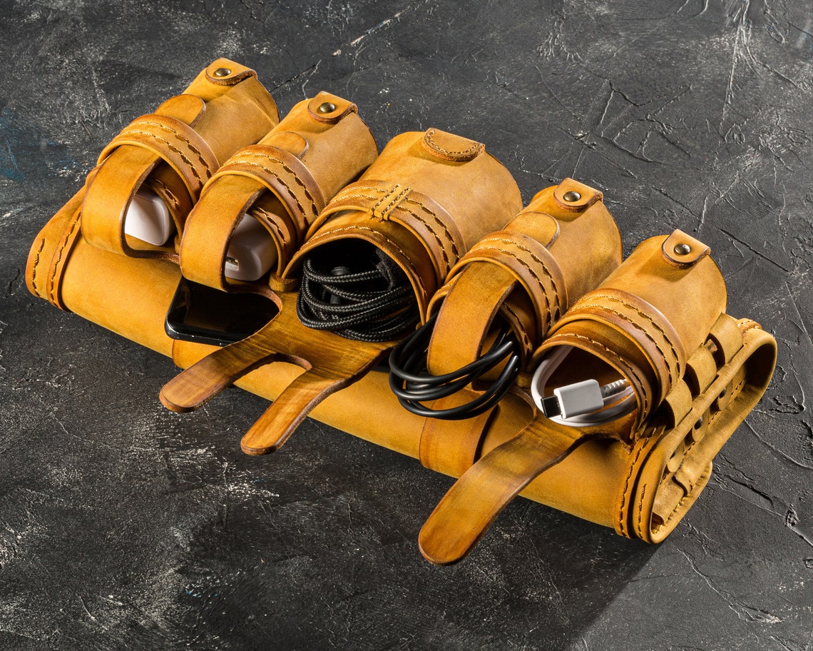 Leather travel bag charger power bank leather travel organizer Etsy