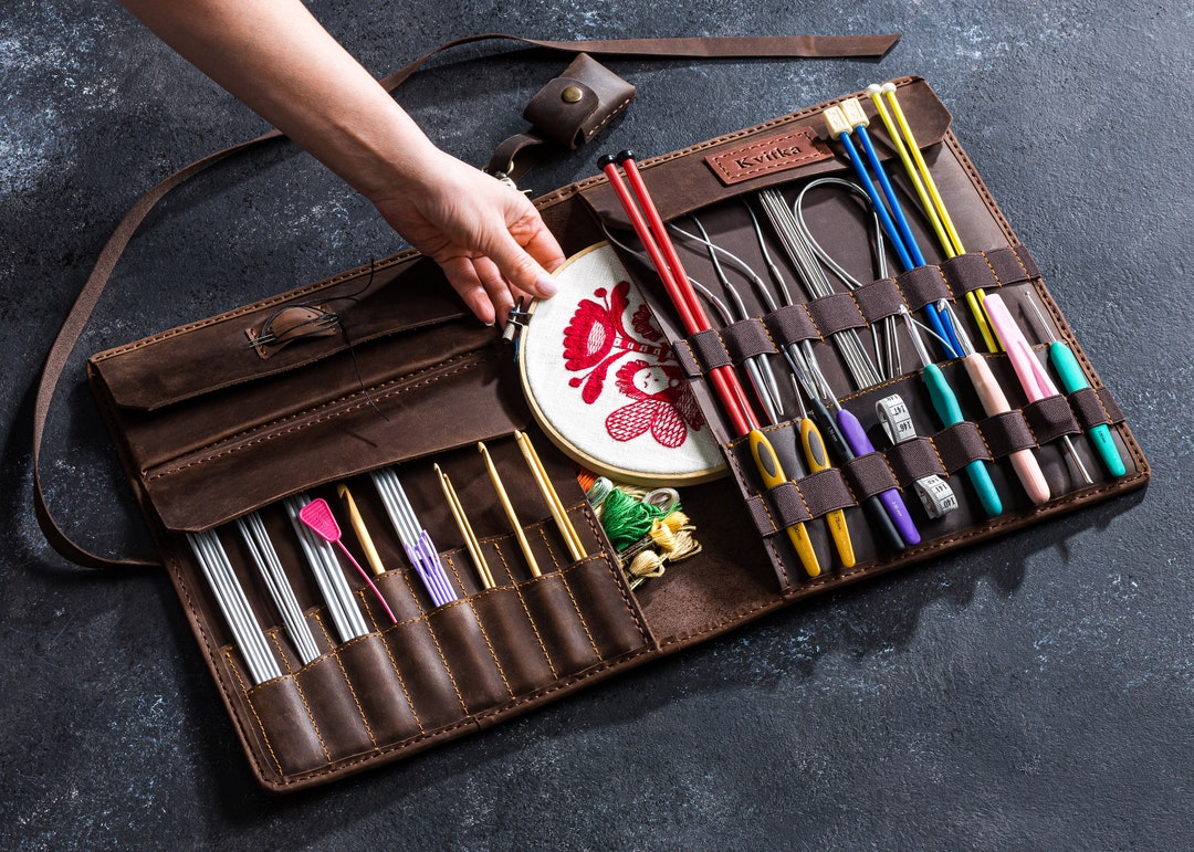 Knitting Supplies, Leather Knitting Needles Case, Crochets Needle Case