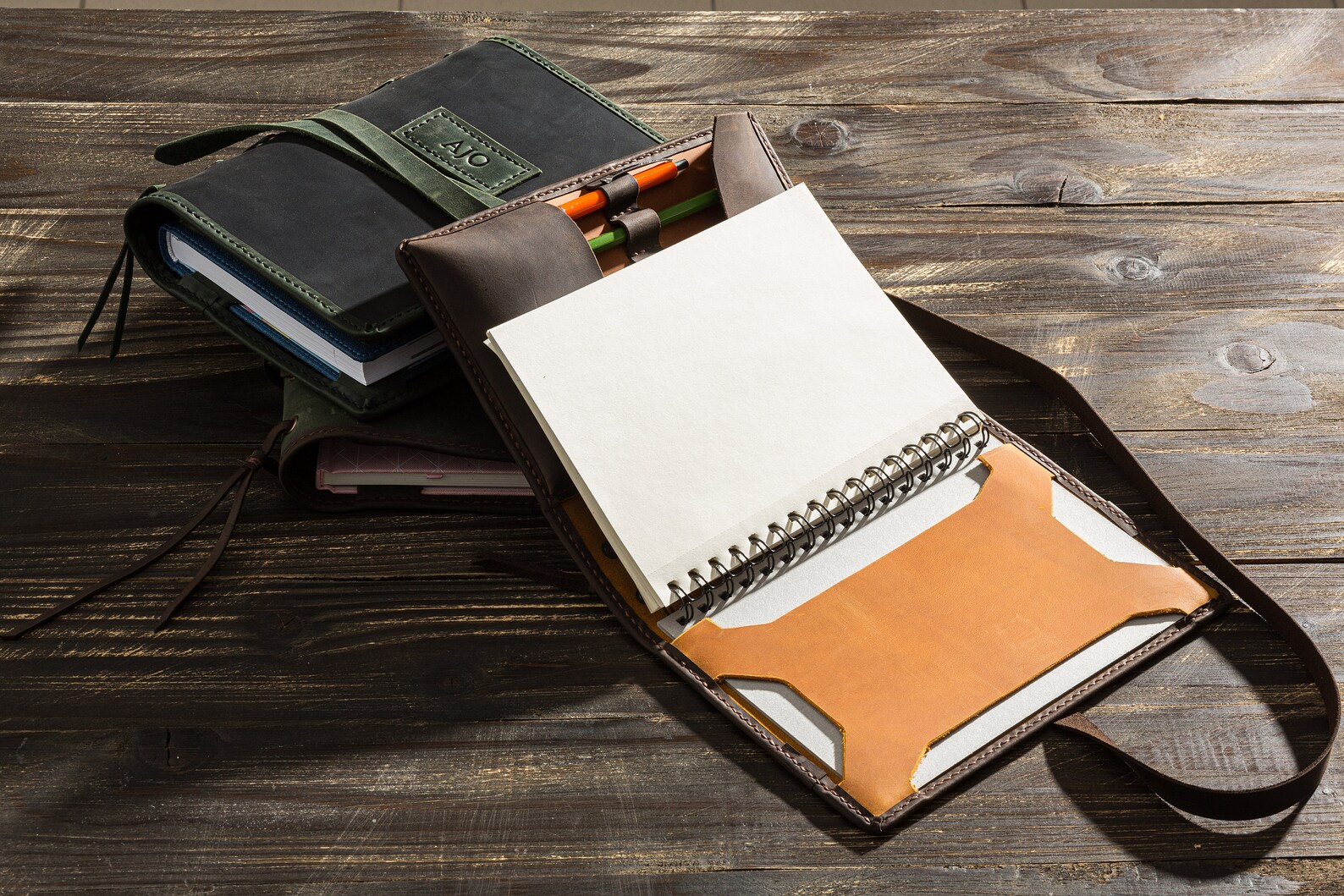 Refillable A5 leather notebook cover for pen pencil phone Etsy