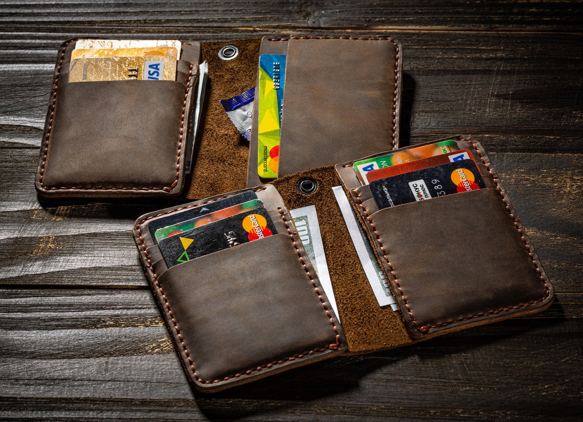 Leather chain wallet for men cardholder wallet with hole for Etsy