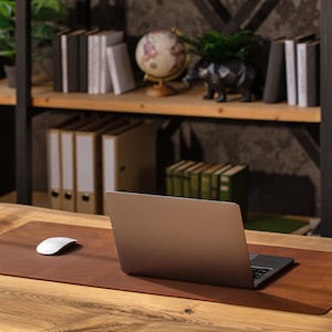 custom leather desk mat with personalized name emboss by hot stamp