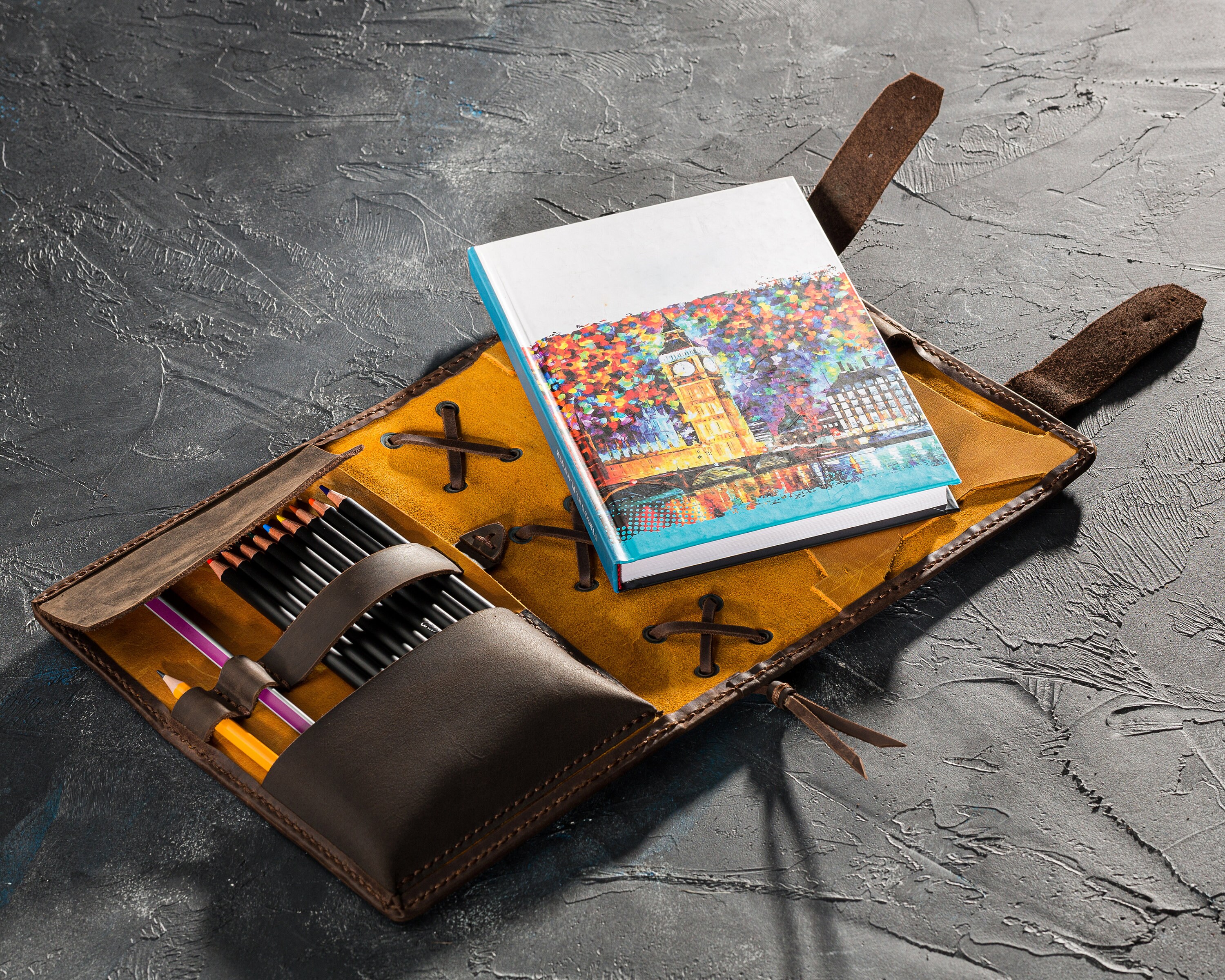 Artist Gifts Set of Sketch Pad Pencils and Personalized Leather