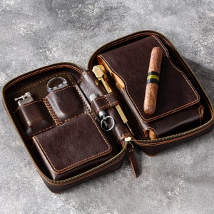 Personalized Leather Cigar Case | Travel Accessory for Cigar Lovers | 3 Cigar Holder | Club Ritual Gift for Him | Custom Engraving Available