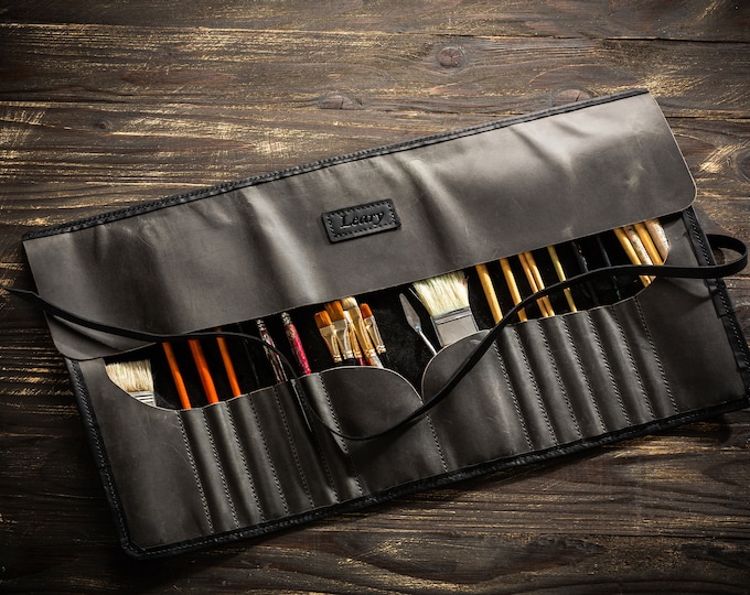 Oversized Leather Brush Case | Professional Roll Up for Painters | Oil Painting Supplies Organizer | Artist Gift Idea by Mureli