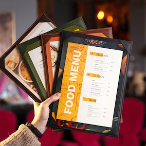 Suporte de menu de couro sintético único para 8_5 x 11 pol., painel de menu de couro para restaurante * café * bar, porta-menu de couro, menu personalizado
