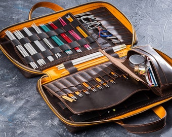 Leather Organizer for Crochet Hooks & Knitting Needles