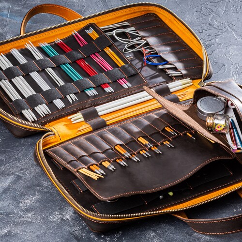 Leather Needle Case Knitting Needle Organizer Circular Etsy
