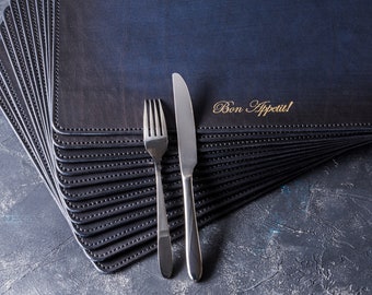 Leather Placemats for 3rd Anniversary Gift | Handmade 4mm Thick Dining Table Mats | Optional Vintage Shading | Custom Size & Color