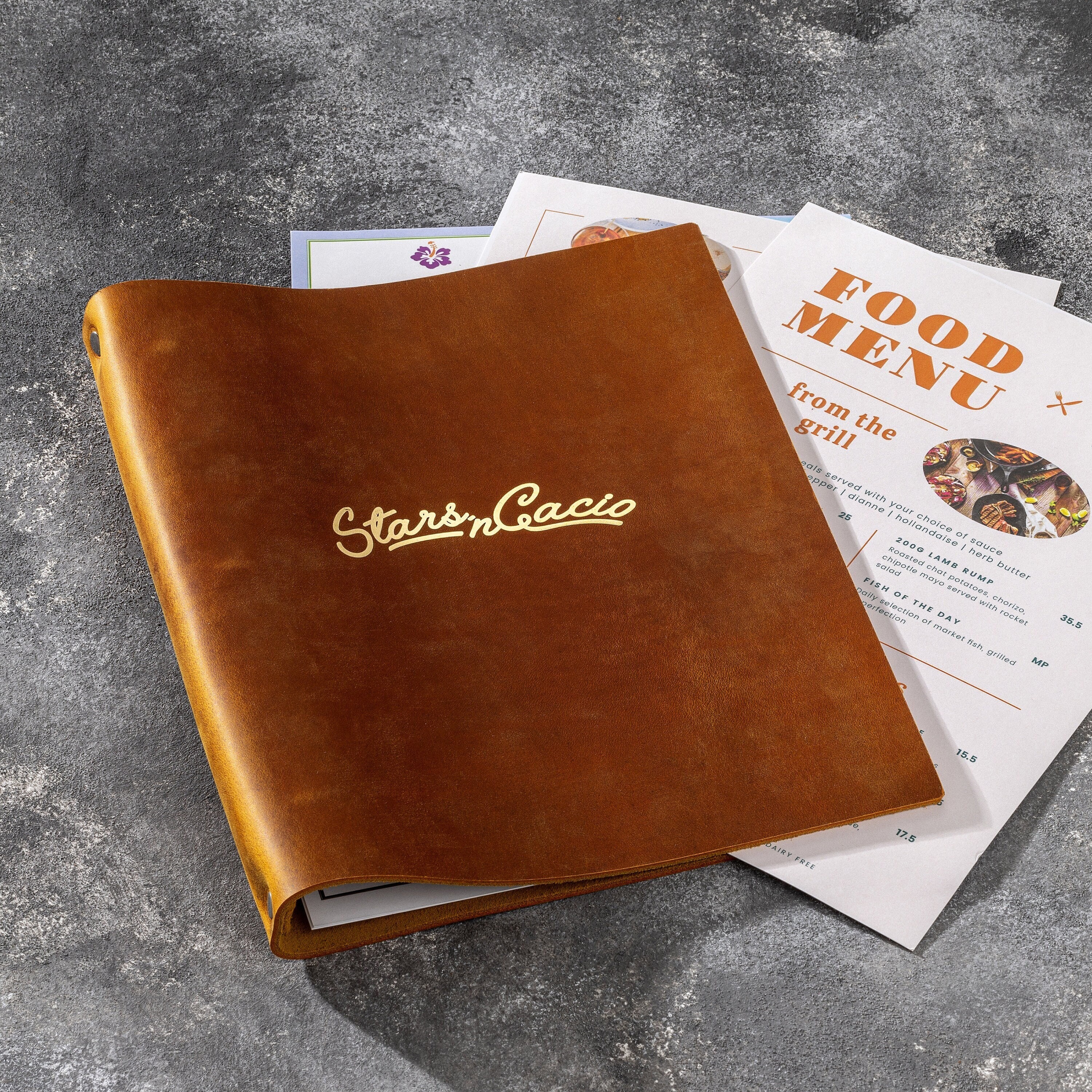 Leder 3 Ringbücher Restaurant Menü Buch Personalisiert durch Ihr Logo| Restaurant Menübuch lose | Restaurant-Speisekarten-Ordner | Menü-Cover