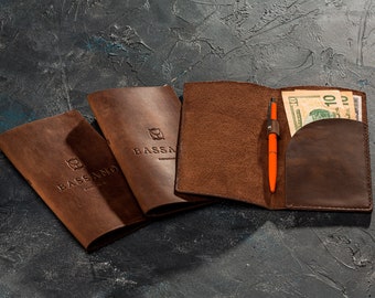 Présentateur de chèque en cuir marron personnalisé / personnalisé * porte-facture * porte-chèque en cuir plis de facture