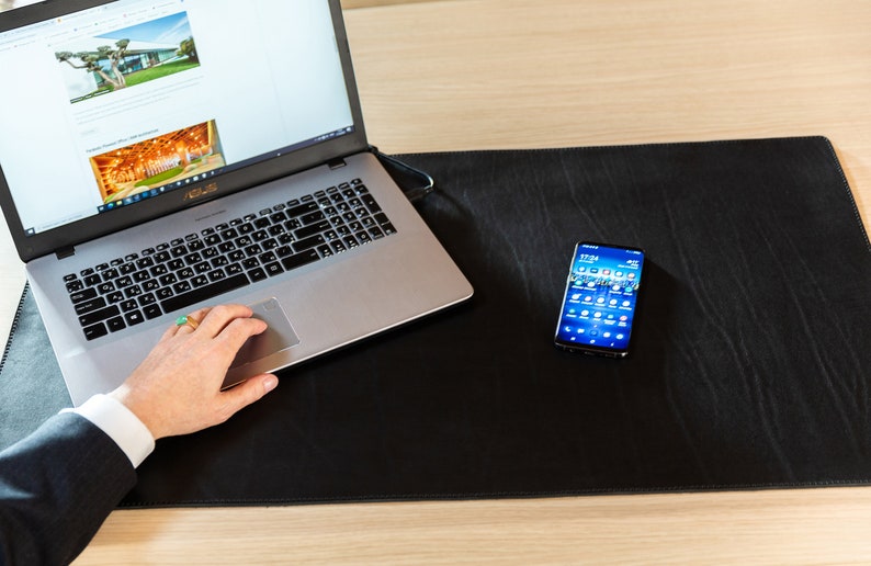 Leather desk blotter mat black thick extra large withwithout Etsy