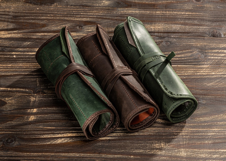 Personalized Leather Pencil Roll Pencil Pouch Brushes Roll Etsy