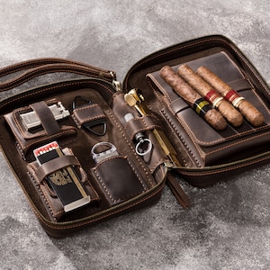 Leather travel cigar box case for cigar accessories Groomsmen Gift image 1