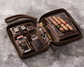 Leather travel cigar box case for cigar accessories | Groomsmen Gift