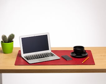 Red leather desk mat for writing large personalized desk pad with your name or initials or logo