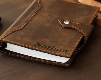 leather journal notebook refillable with free name | initials engraving * travel journal