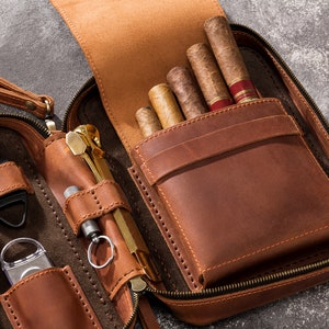 cigars accessories for men Personalized leather cigars case for trip The case is suitable for all types of cigars image 6