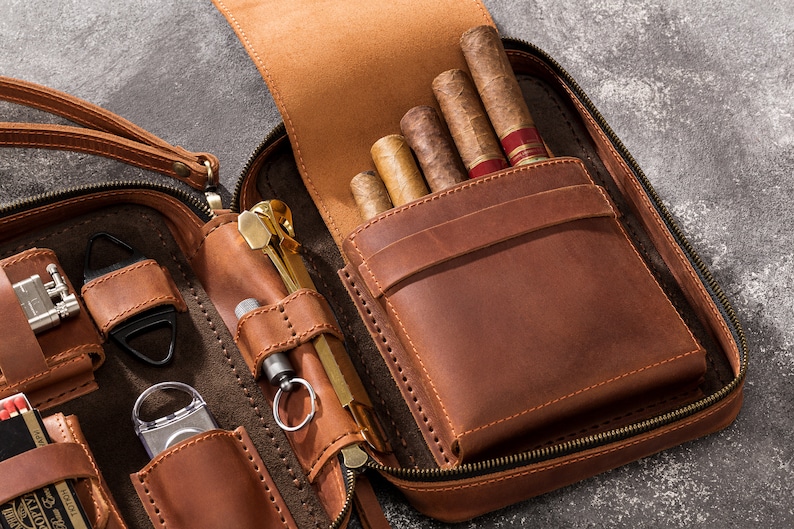 cigars accessories for men Personalized leather cigars case for trip The case is suitable for all types of cigars image 6