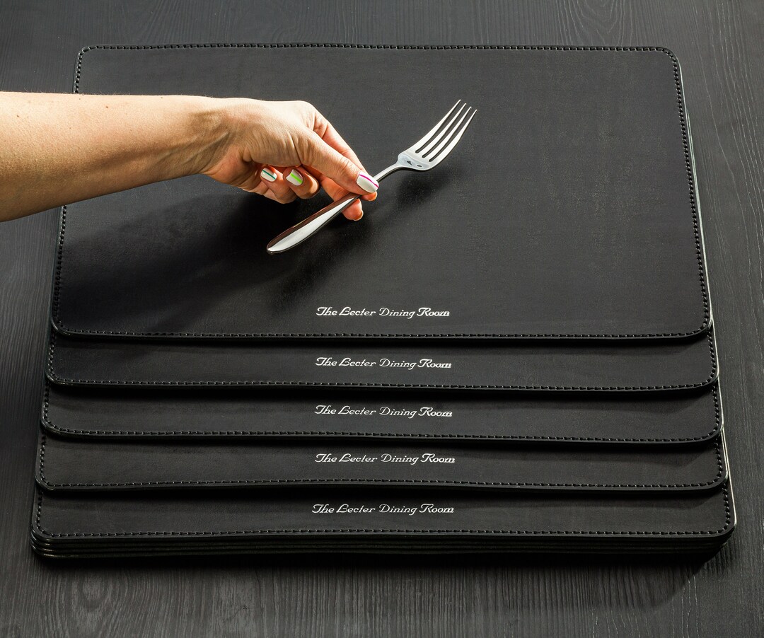 Set of Black Leather Placemats, Nightstand Cover, Wedding Gift for