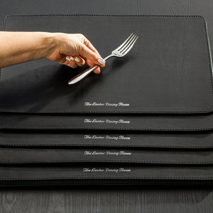 set of black leather placemats, nightstand cover, wedding gift for couple, dine mats for table protect * set of placemats for kitchen decor
