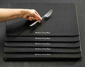 Luxury Leather Placemats for Dining Table | Hand Stitched 4mm Thick Leather Mats | Custom Size & Color Available | Kitchen - Wedding Gift