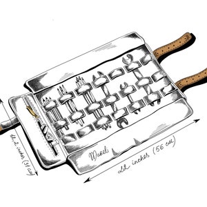 Może przedstawiać: Czarno-biała ilustracja zwiniętego sk&oacute;rzanego rulonu z narzędziami z zamkiem błyskawicznym. Rulon jest wypełniony r&oacute;żnymi narzędziami, w tym kluczami, śrubokrętami i oł&oacute;wkami. Rulon jest oznaczony jako "Mureli" i ma wymiary 41,1 cm na 36,8 cm.