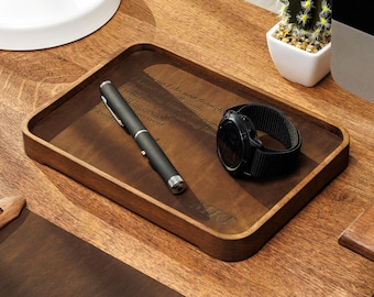 Custom Engraved Leather and Wood Desk Tray Organizer – 5th