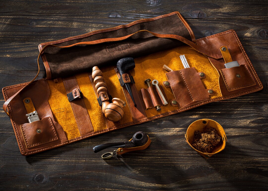 Travel Leather Pipes Bag, Birthday Gift for Husband, Personalized Pipe