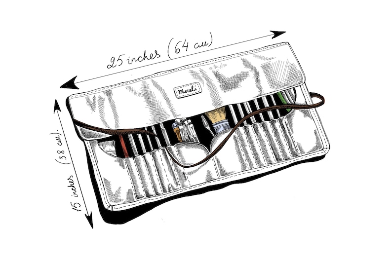 Brush Roll Up Organizer in Leather | Artist Tool Case for Professional Painters | Durable Holder for Art Brushes | Handmade by Mureli image 3