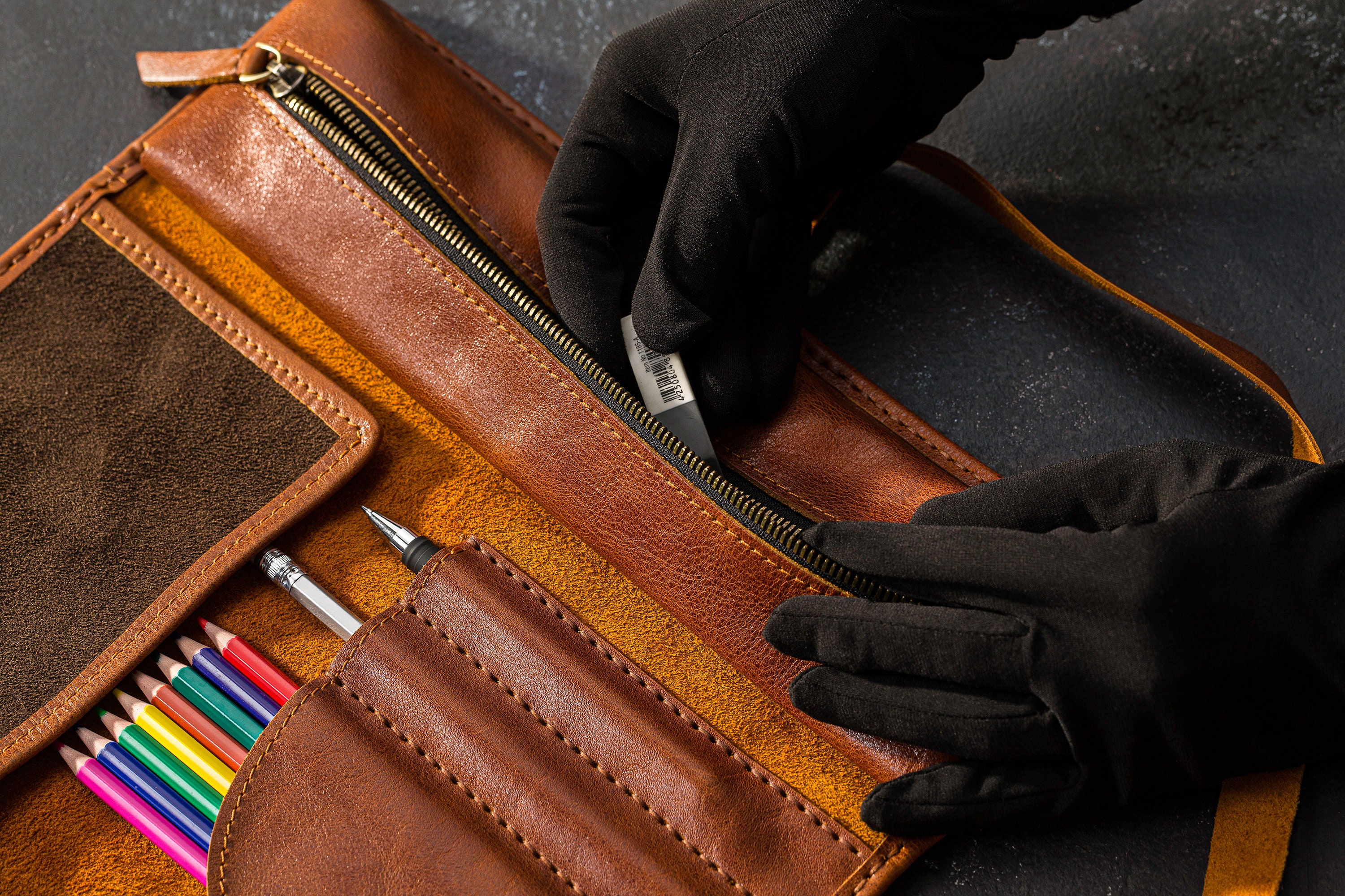 Art Supplies Roll up | Leather Pencil & Brush Case | Personalized