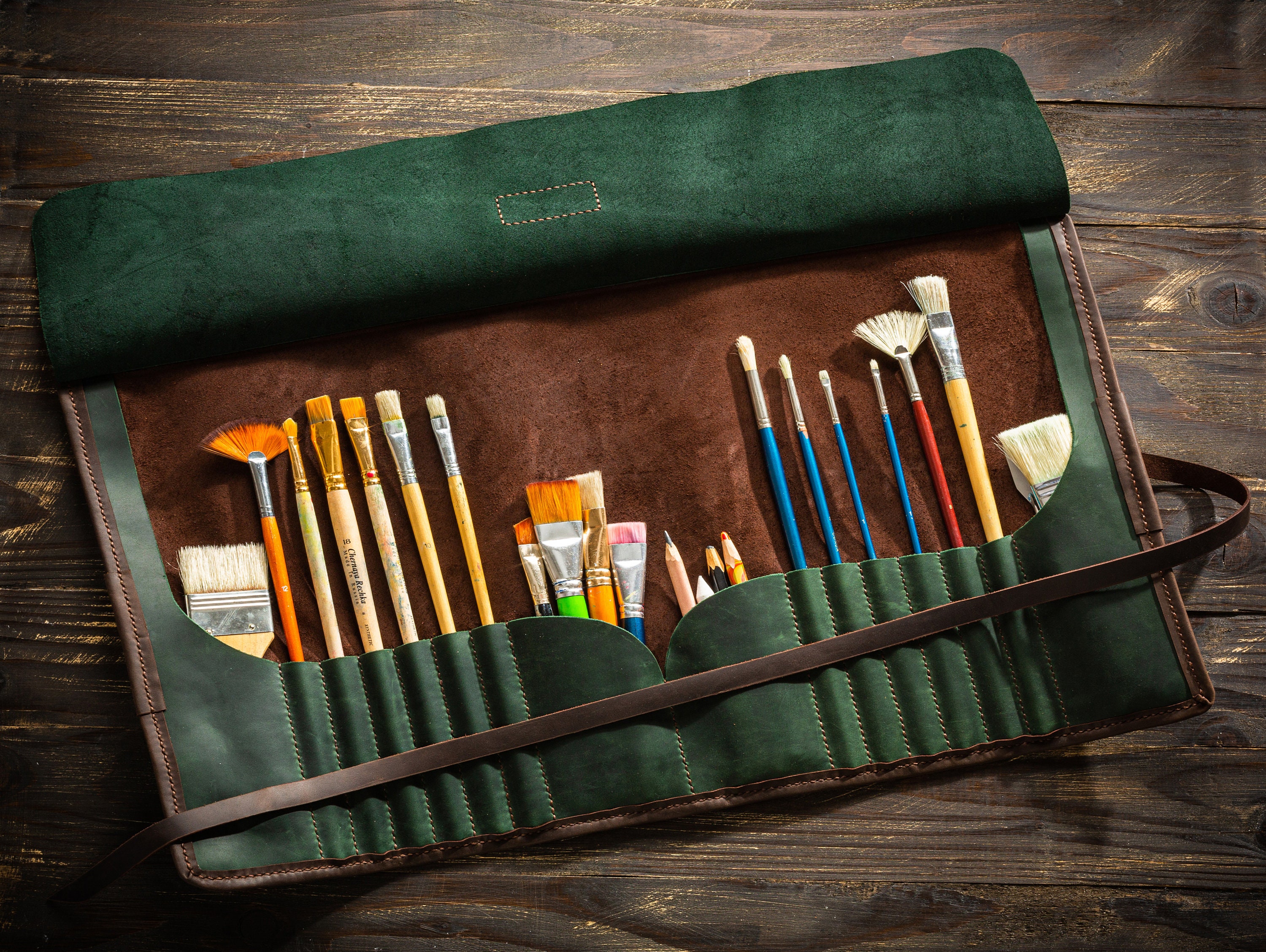 Oumefar Porta Pennelli 20 Fori In Lino – Astuccio Avvolgibile Per Artisti – Organizer Per Pennelli E Penne, Borsa Pieghevole Da Viaggio - 2