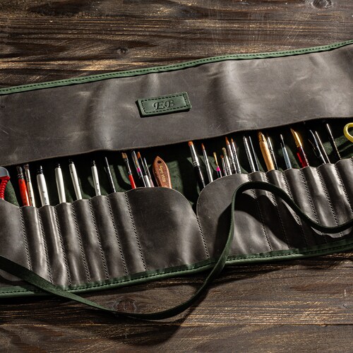 Leather Brush Roll Custom Paint Holder Leather Artist Case Etsy