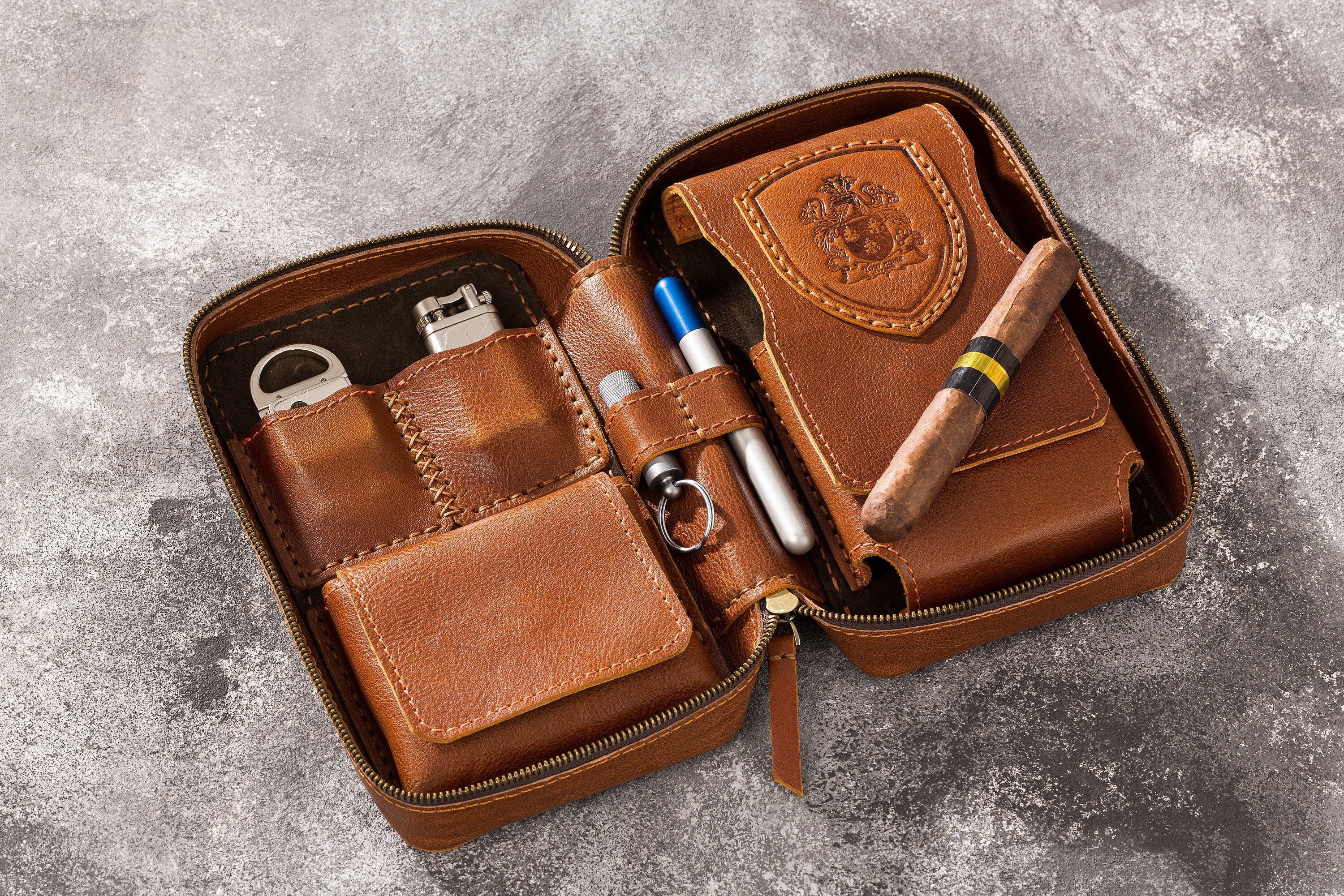 Travel Cigar Holder Genuine Leather & Wood - Etsy