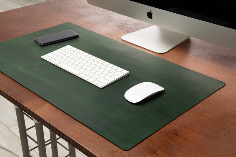 Flat large small green leather desk mat 3rd anniversary gift Etsy