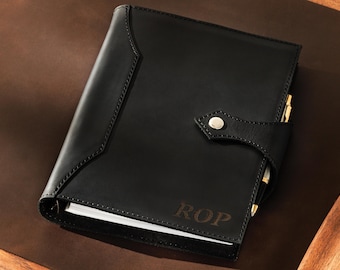 Personalized leather journal writing notebook refillable A5 6 ring binder organizer planner travel journal