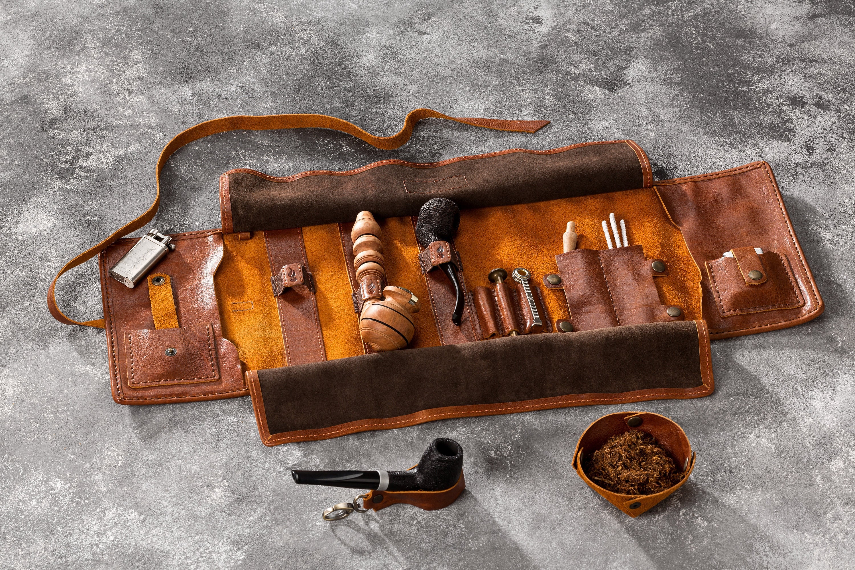 vintage pipe tobacco pouch Brigham Leather 2-Pipe Rollup Personalized Leather Pipe Pouch |