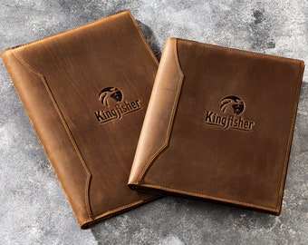 Couverture de menu pour restaurant avec votre logo | Cuir véritable | Nous proposons également différentes couleurs de cuir * 3 classeurs à anneaux * vis