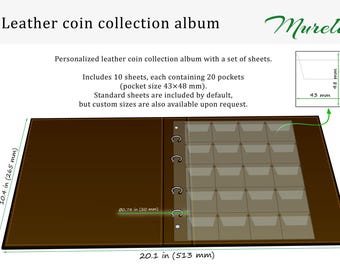 Album per collezionisti di monete in pelle, personalizzato, con set di file, per conservare monete, per collezionisti, album per monete, numismatica * Album per francobolli - Italia