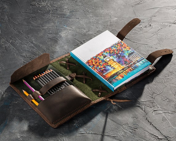 Artist Gifts Set of Sketch Pad Pencils and Personalized Leather