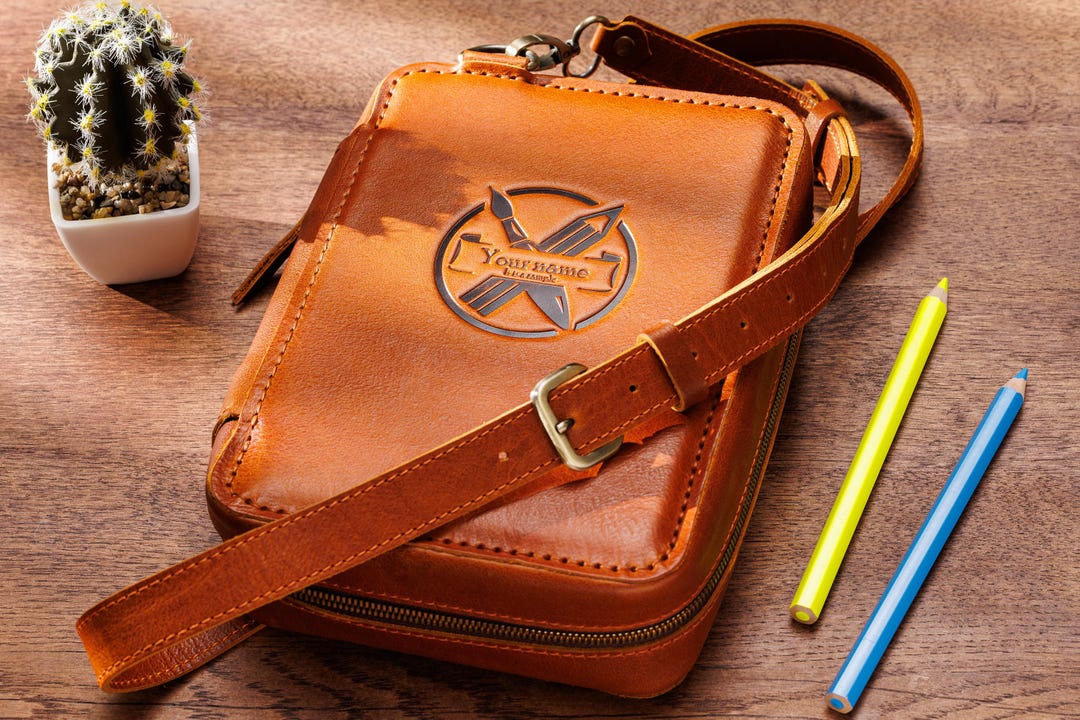 Leather Art Organizer Bag | Sketchbook & Supplies Case | Travel