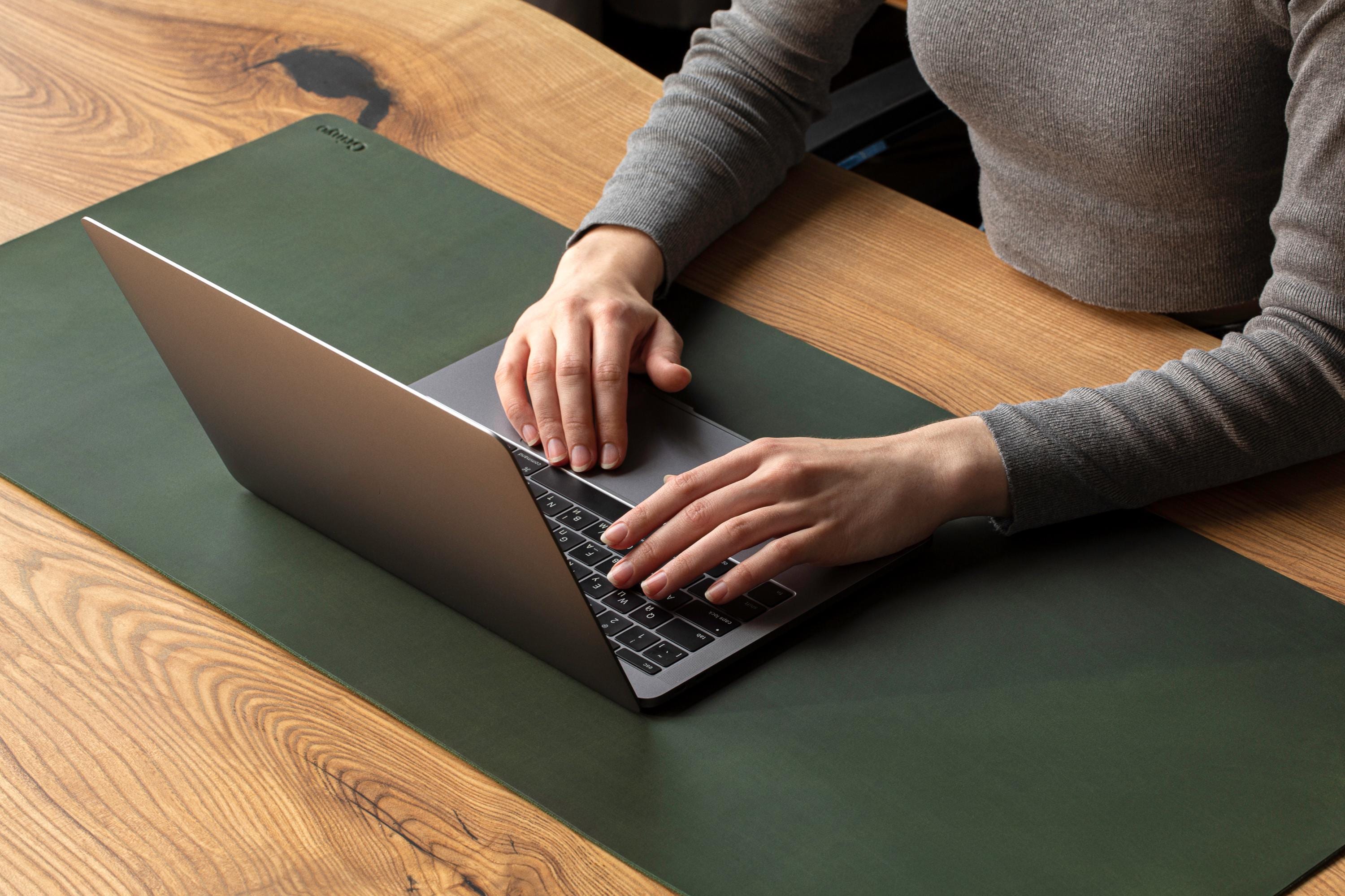 Personalized Green Leather Desk Pad – Custom Office Gift | Dark Green Leather Mat – Genuine Leather Desk Pad