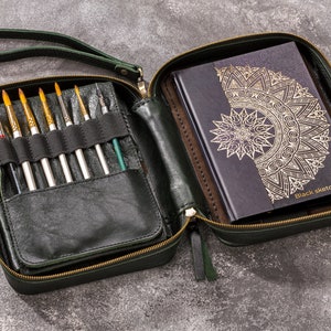painter accessory carrier: watercolor tubes | artist journal | sketchbook | brushes ... with customer personalized engraved name