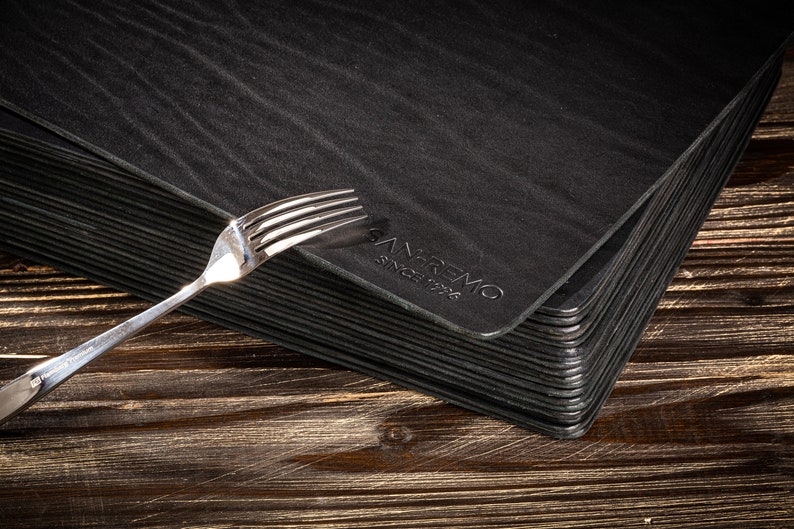 Black Leather Placemats Set of 4 or 6 or8 Large 4mm Thick Dining Table Mats 46x34cm Modern Non Slip Tableware for Restaurant Conference Gift image 1