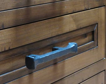9" Rustic Hand Forged Hammered Square Knob Drawer Pull