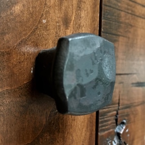 Rustic Hand Forged Hammered Small Square Knob